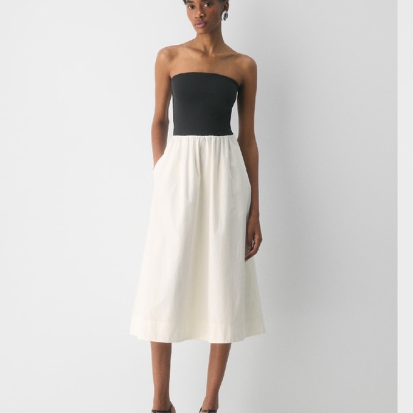 Aritzia Black Bodice Ivory A-Line Midi Dress - Picture 7 of 7
